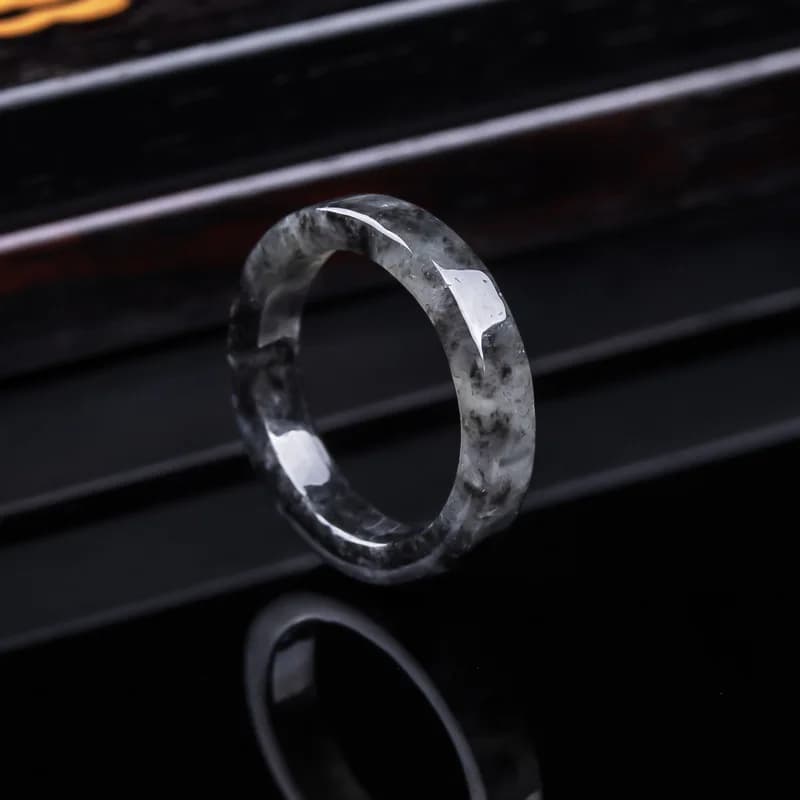 Natural A-grade Burmese , black jadeite ice-type ring, men's and women's jewelry, versatile gift-giving jade item