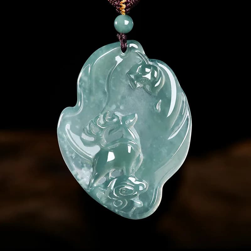 Real Natural Emerald Jade Blue Water Sika Deer Pendant Necklace Carved Charm Jadeite Jewelry Fashion Amulet Gifts…