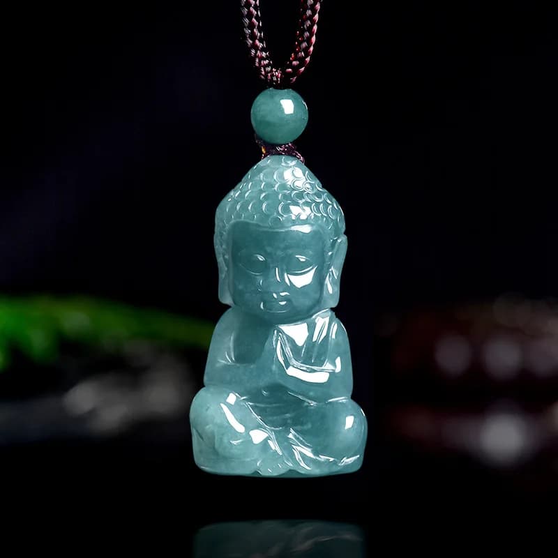 Natural Real Emerald Jade Blue Water Baby Buddha Pendant Necklace Carved Jadeite Jewelry Amulet Gifts for Women Men…