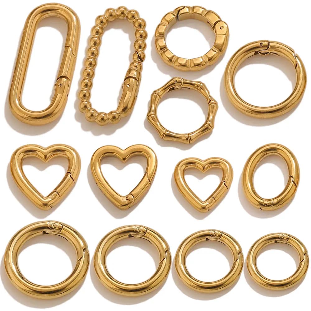 2pcs Stainless Steel Round Heart Spring Clasps Oval Buckle Connector Carabiner Keychain Bag Clips Hook Chain Buckles…