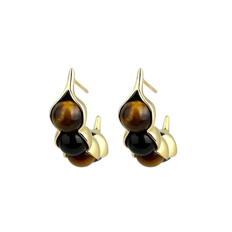 Tiger Eye Pod Earrings Gemstone Real Jewelry Designer Ear Stud Vintage Fashion Accessories 18K Gold Plated Charm Amulet Luxury
