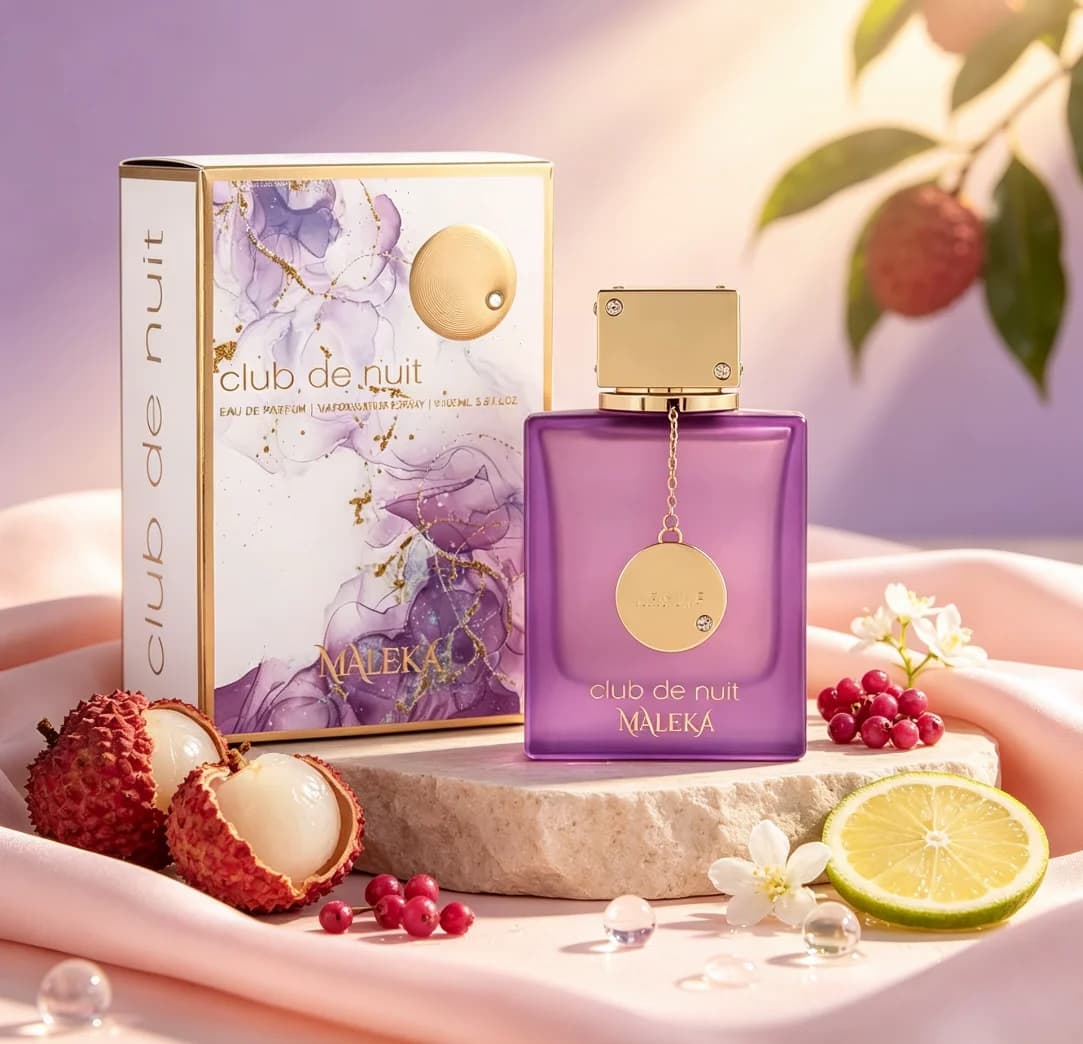 Armaf Club De Nuit Maleka Women’s Eau De Parfum, a cost-effective, luxurious niche fragrance, features a stunning matte purple bottle and a blend of lychee, orris, and praline. It offers a soft, powde