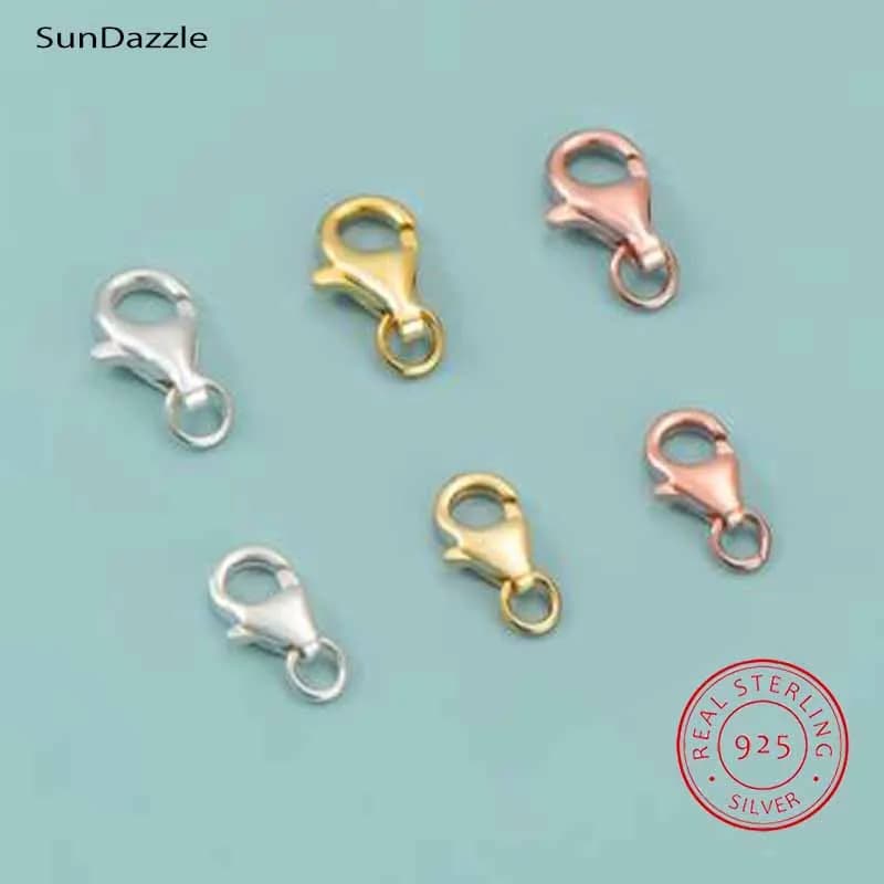 2pcs Genuine Real Pure Solid 925 Sterling Silver Lobster Buckle Clasps Claw Gold Buckles Connector Jewelry Making…