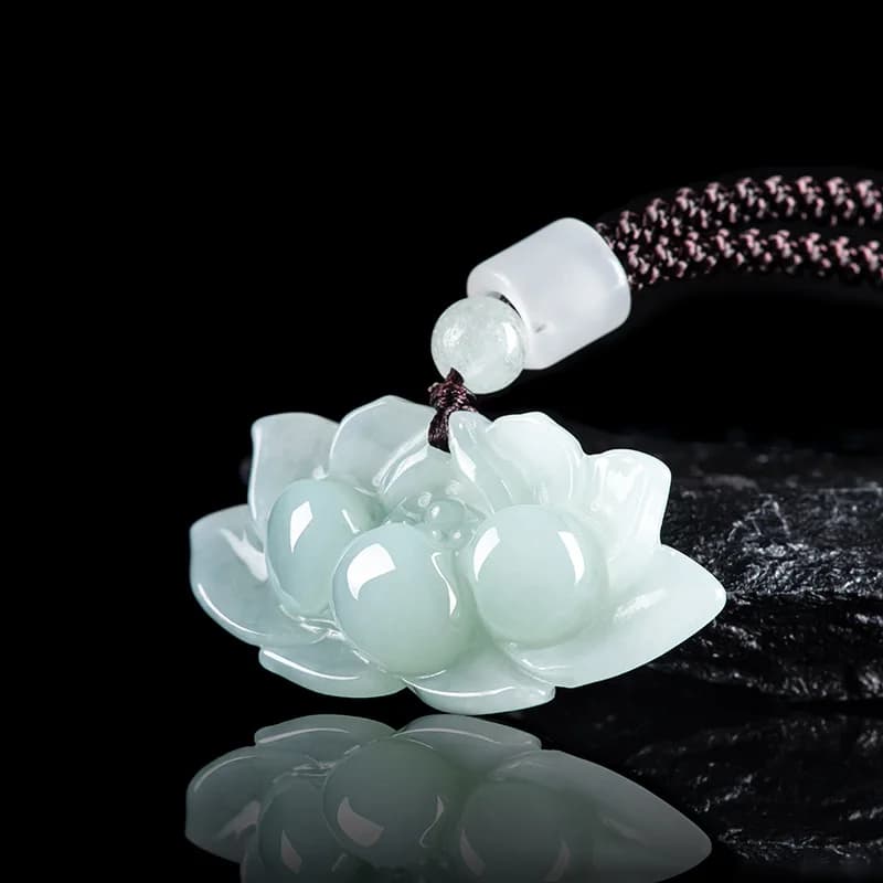 Myanmar Jadeite Lotus Pendant Necklace Natural Gemstone Charm Burmese Jade Gifts for Women Real Jewelry Carved Amulet…
