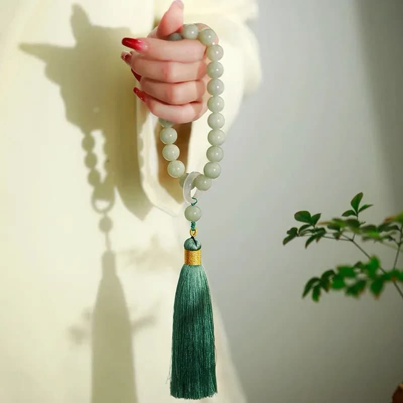 Green Jade Stone 12mm Beads Tassel Bracelet Necklace Tibetan Buddhist Mala Buddha Charm Rosary Yoga Men Woman Jewelry…