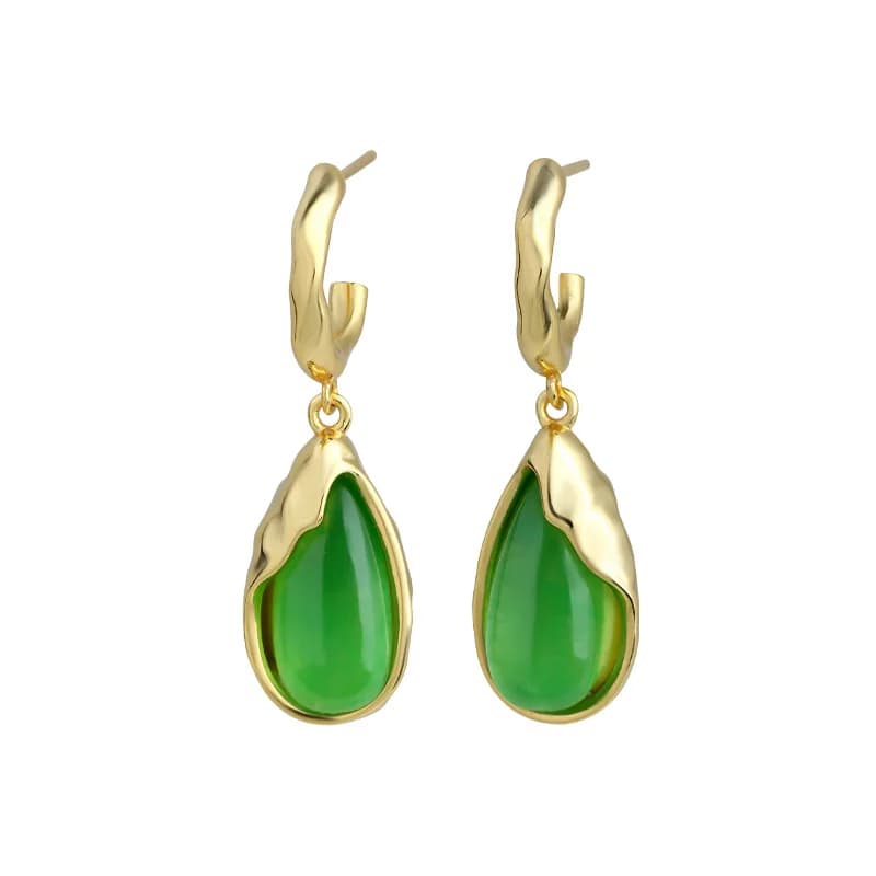 Green Real Jade Water Drop Earrings Talismans Gifts for Women Amulet Stone Luxury Ear Stud Lucky Designer Vintage