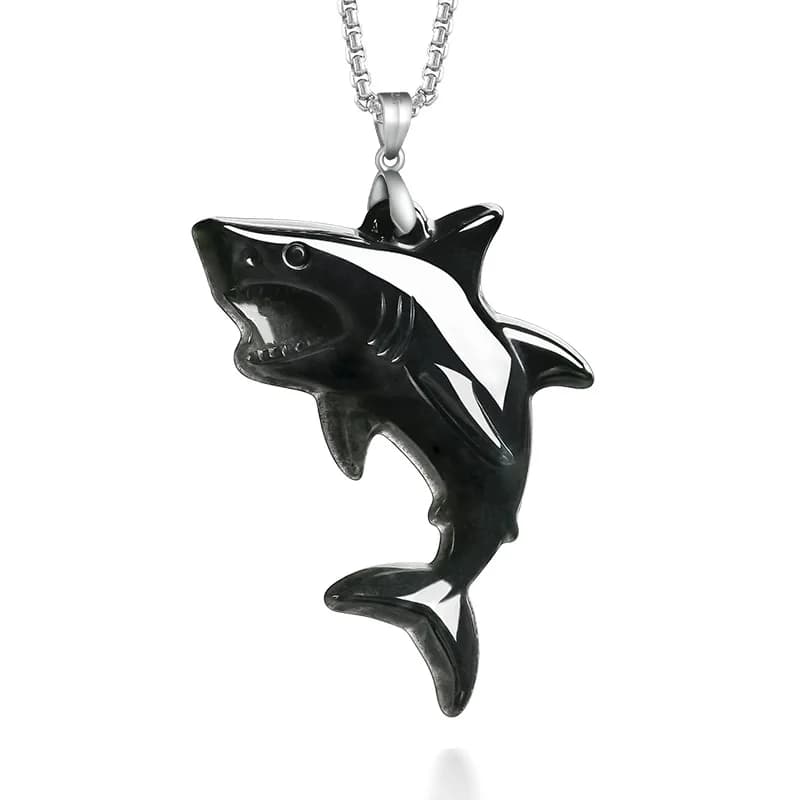 Myanmar Jadeite Shark Pendant Necklace Natural Jewelry Vintage Real Jade Charm Talismans Amulet 925 Silver Gifts for…