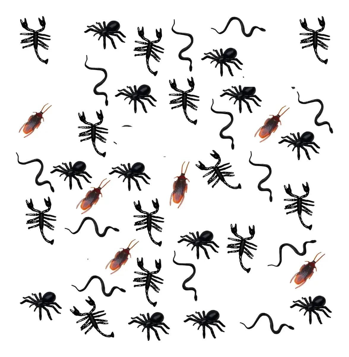 Kit 48 Insetos Animais Borracha Realista Pegadinha Halloween Preto