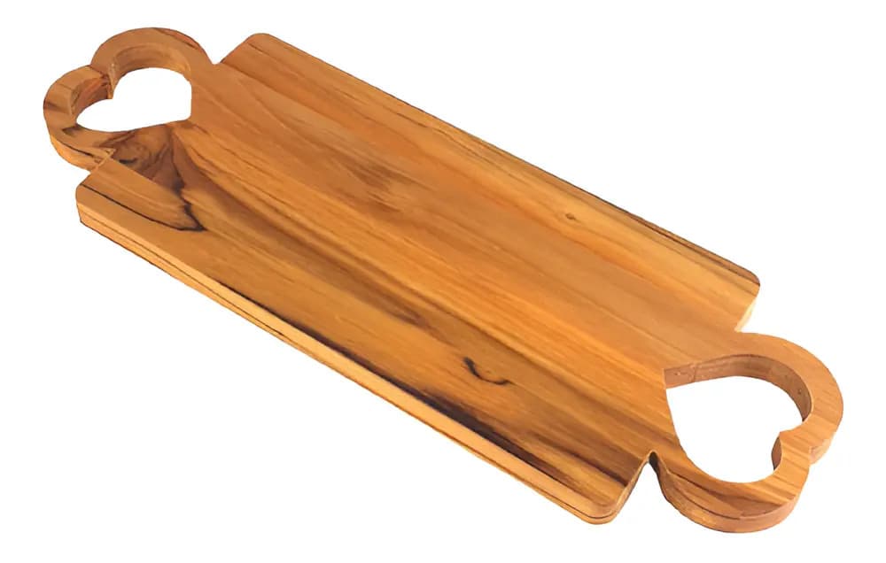 Tábua de Frios de Madeira Teca com Alça 42x15 cm Coração
