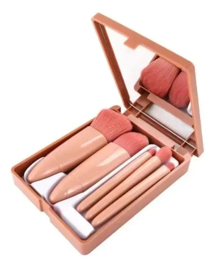Estojo Kit 5 Pincel Pincéis Maquiagem Espelho Elegante