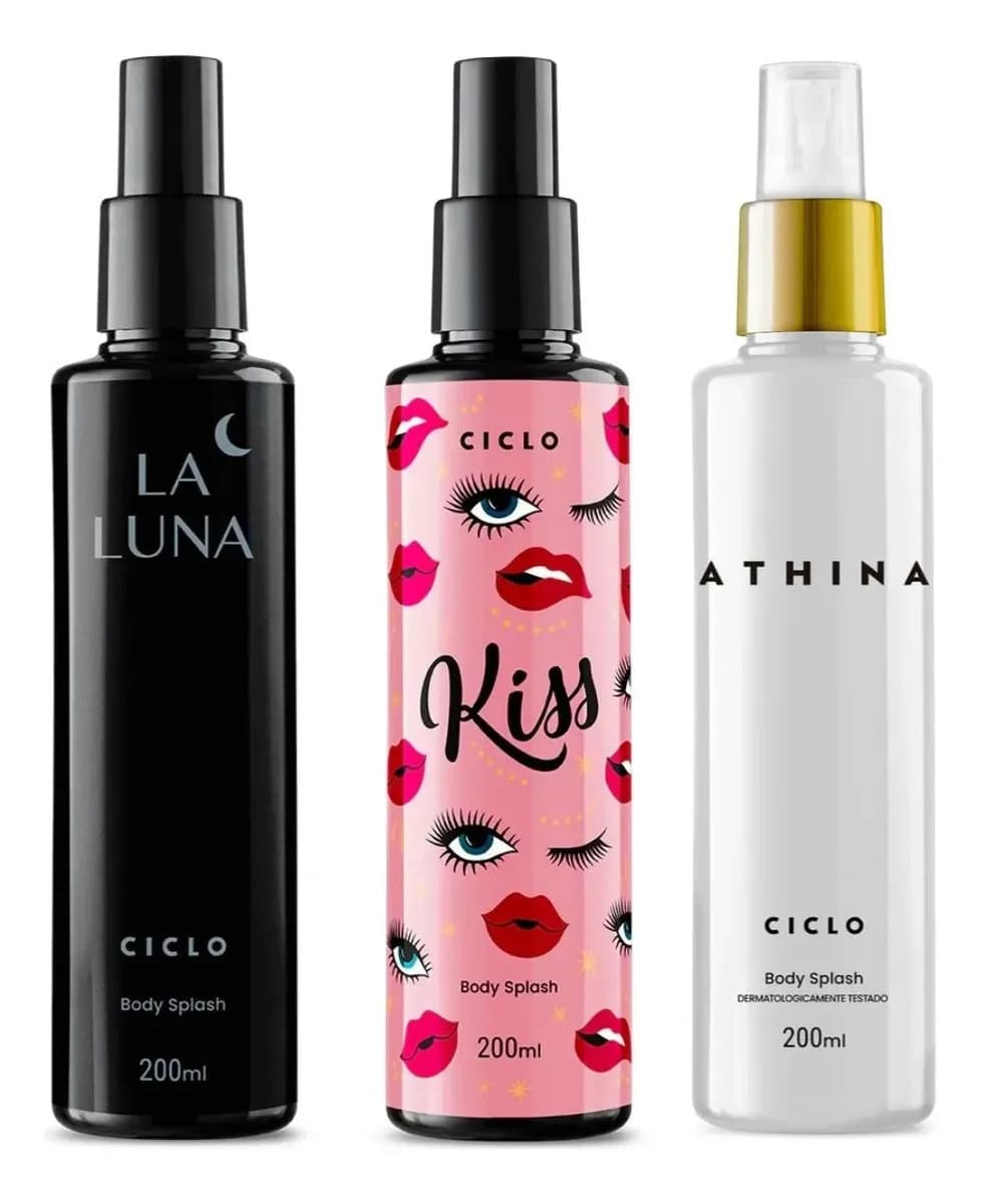 Body Splash Kiss 200ml + Body splash La Luna 200ml + Athina Body splash