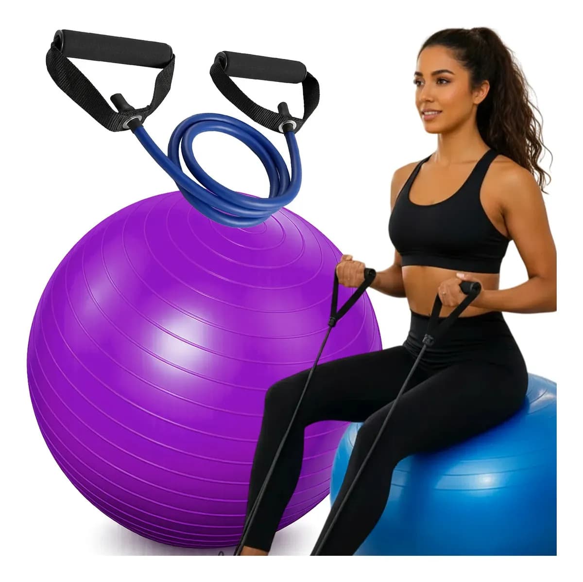 Kit Bola Pilates 55cm Elástico Exercício Treino Fisioterapia Bola Fisioterapia Liga Elástica Treino Em Casa Academia