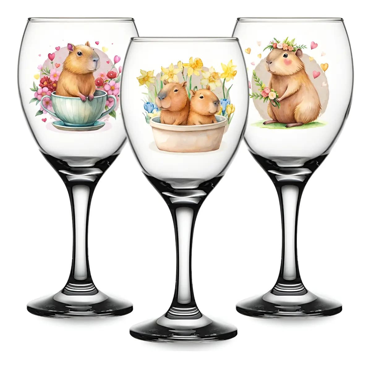 3 Taças Vinho/água Personalizada Capivara Vidro Presente