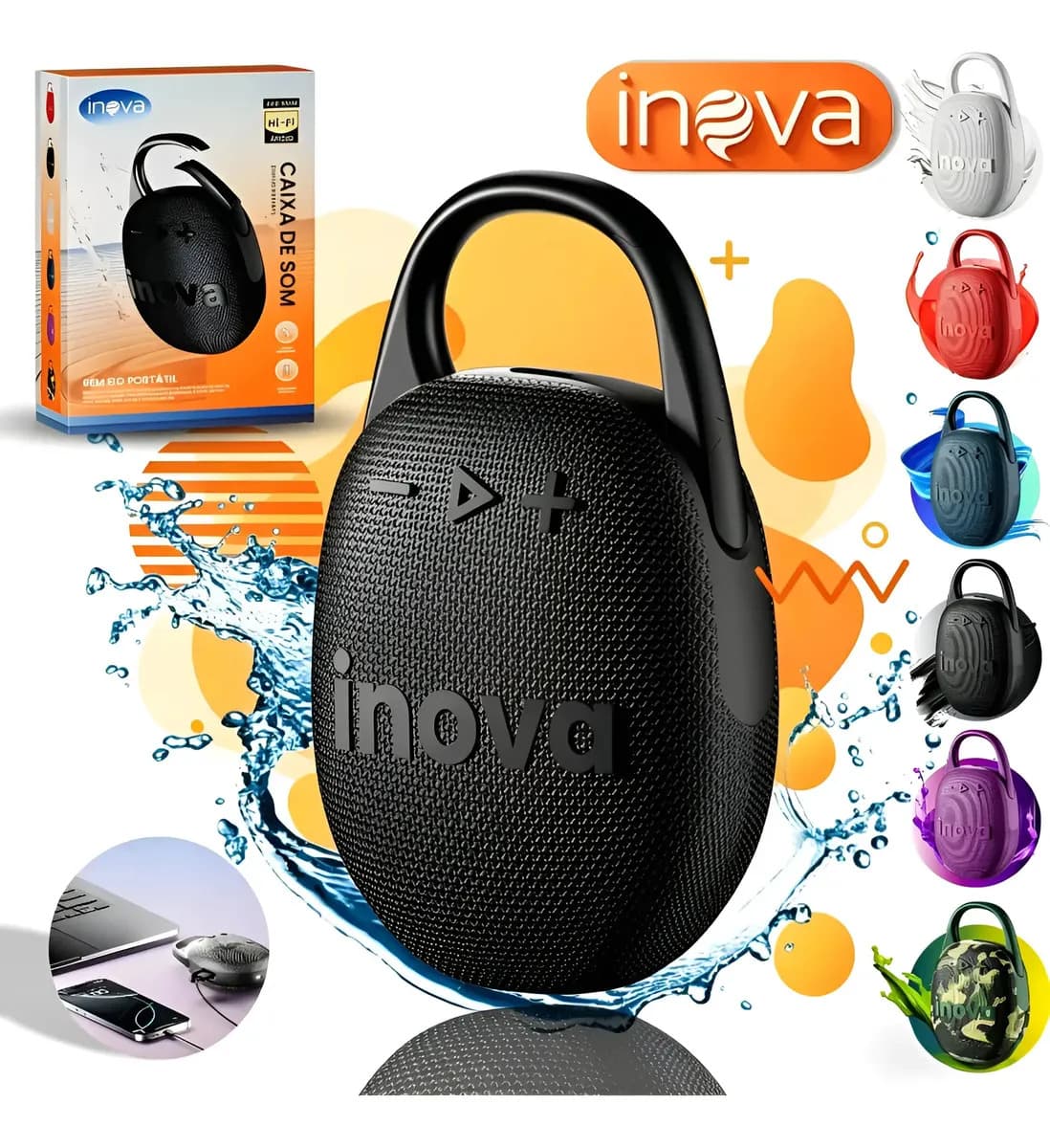 Caixa Som Bluetooth Caix Som Amplificador Caixa Inova Basike Cor Preto 3.7