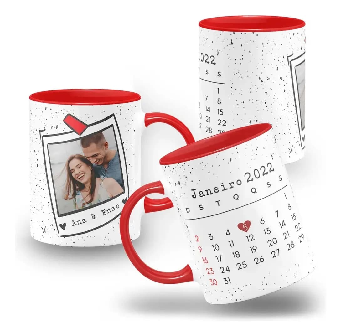 Caneca Casal Dia Especial Com Foto Data Nome Personalizada Caneca Vermelha