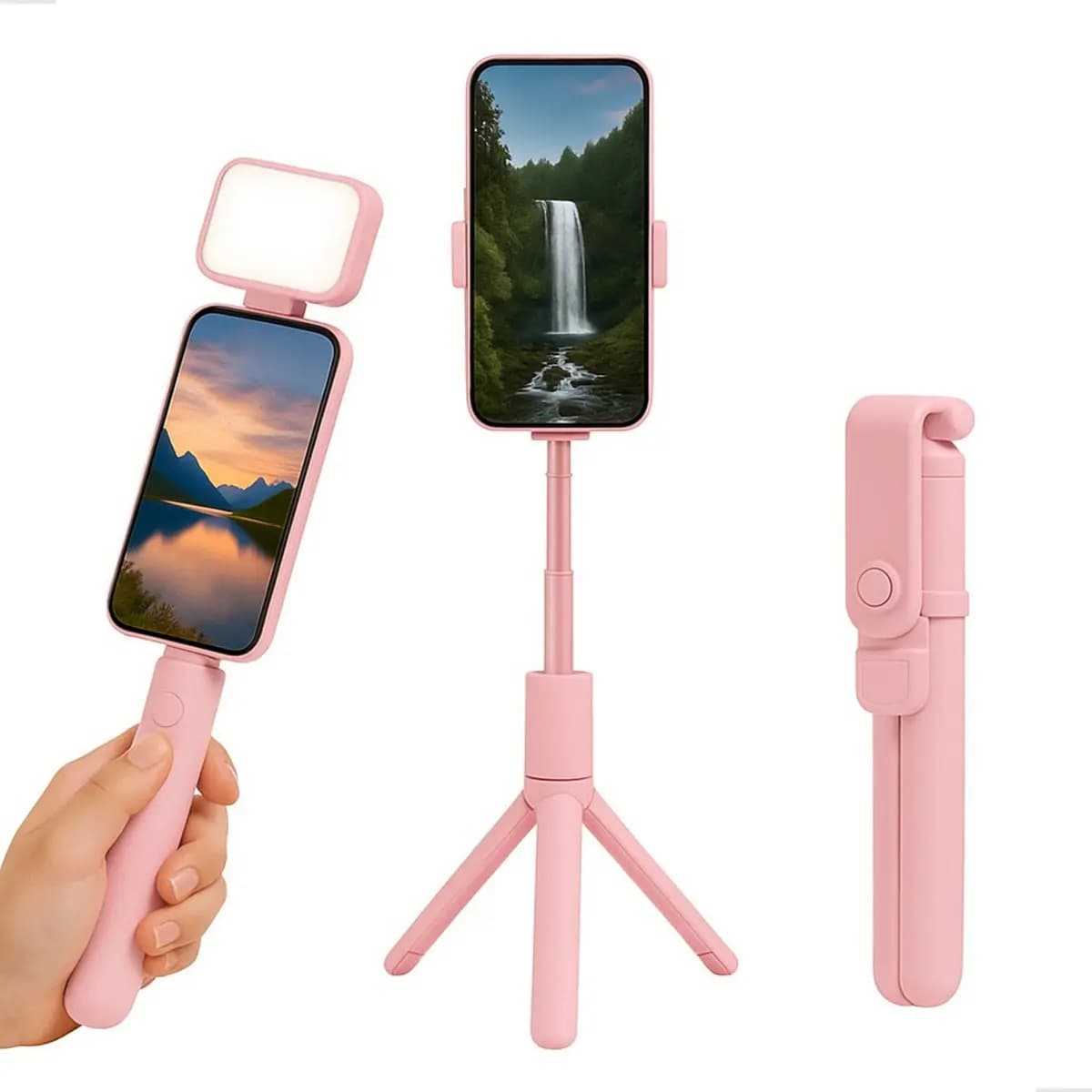 Tripé Para Celular BarganhaMix com LED e Controle Bluetooth Rosa
