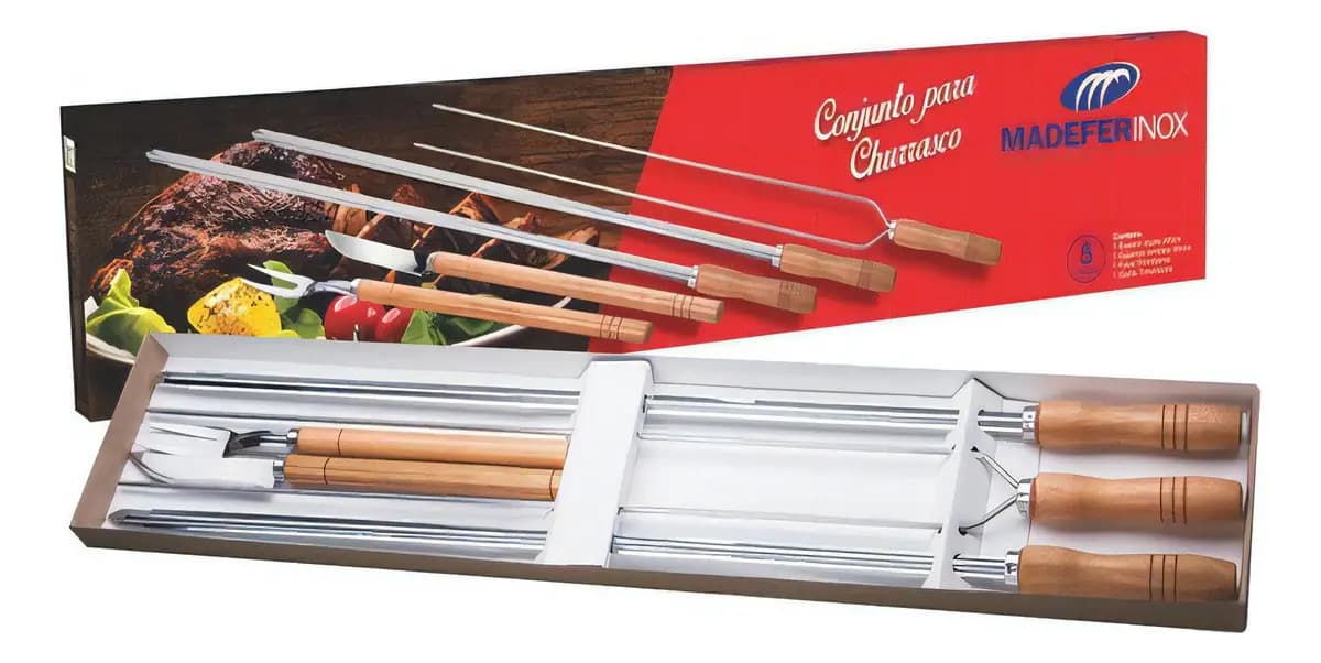 Conjunto Para Churrasco De Inox 5 Peças Kit Churrasco