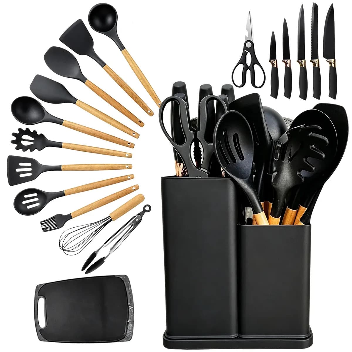 Kit 19 Utensilios Cozinha Silicone Resistente Madeira Kit Utensilios De Cozinha Utensilios De Cozinha Kit Cozinha…
