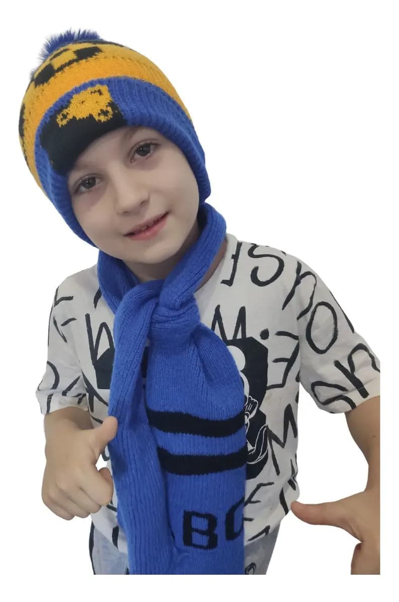 Kit Infantil Touca Lã Pelúciada E Cachecol Elite Cor: Azul