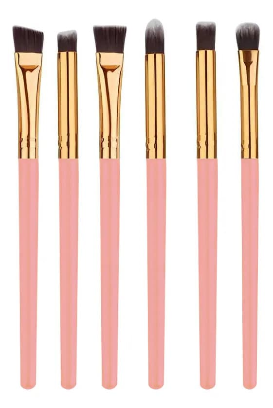 Kit 6 pinceis maquiagem cor rosa