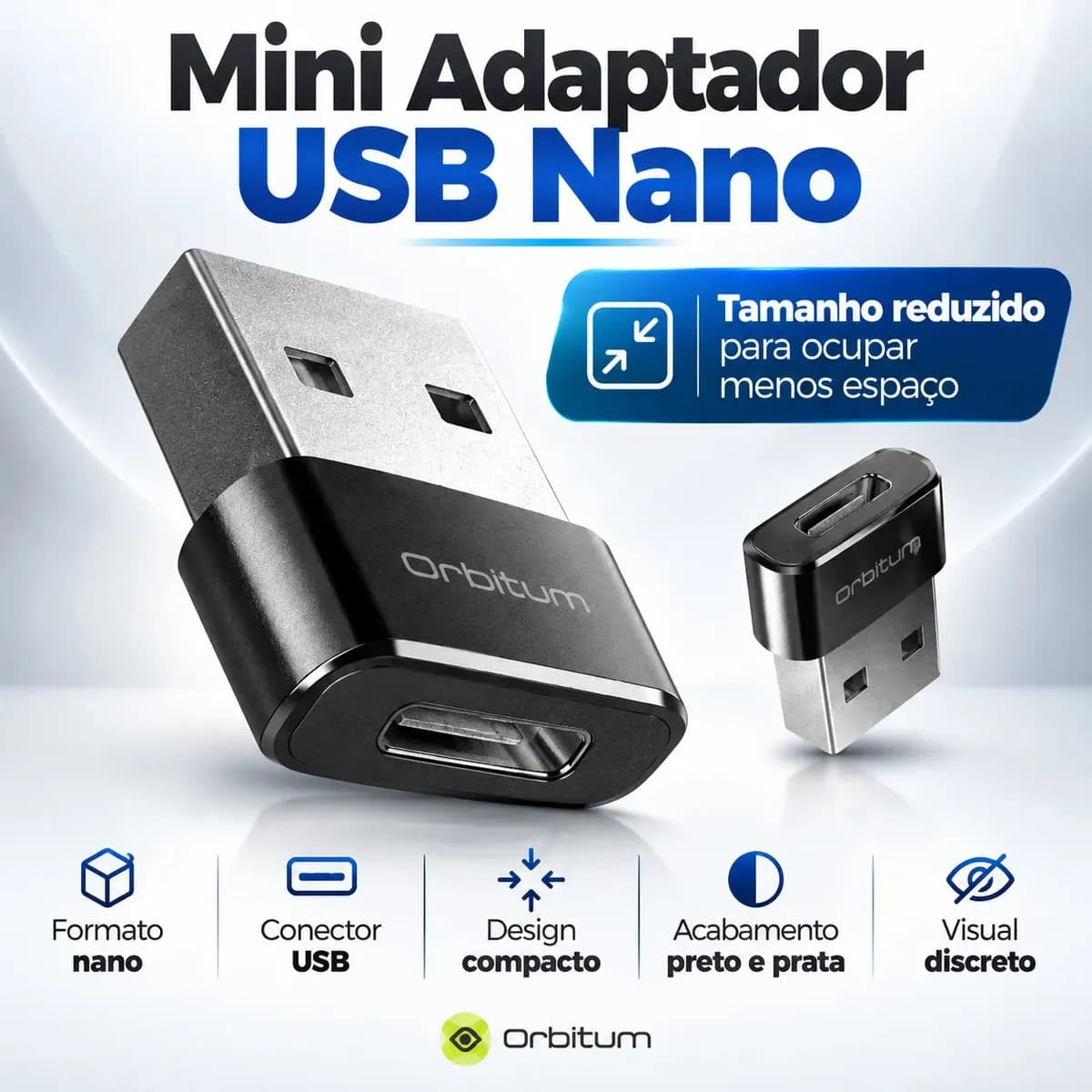 Adaptador Usb C Fêmea Para Usb A Macho Orbitum Conversor Usb Tipo C Otg Adaptador USB C para USB A 3.0 Tipo C OTG Carregador Rápido PretoNotebook Pc Carregador Celular Smartphone Tablet Preto