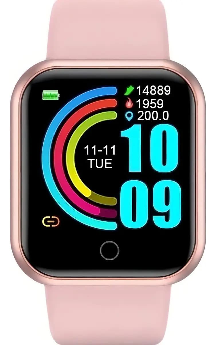 Smartwatch D20 Fitness Bluetooth Rosa com Pulseira de Silicone