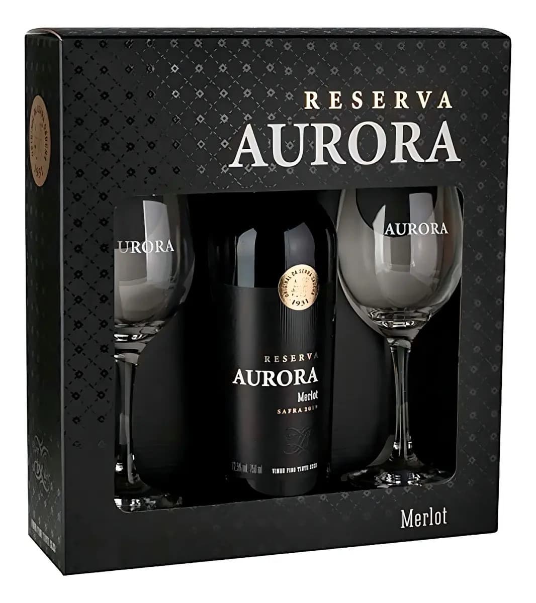 Kit Vinho Aurora Reserva Merlot Tinto Seco 750ml C/2 Taças