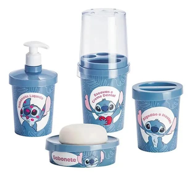 Disney Stitch - Kit Acessórios Banheiro Azul