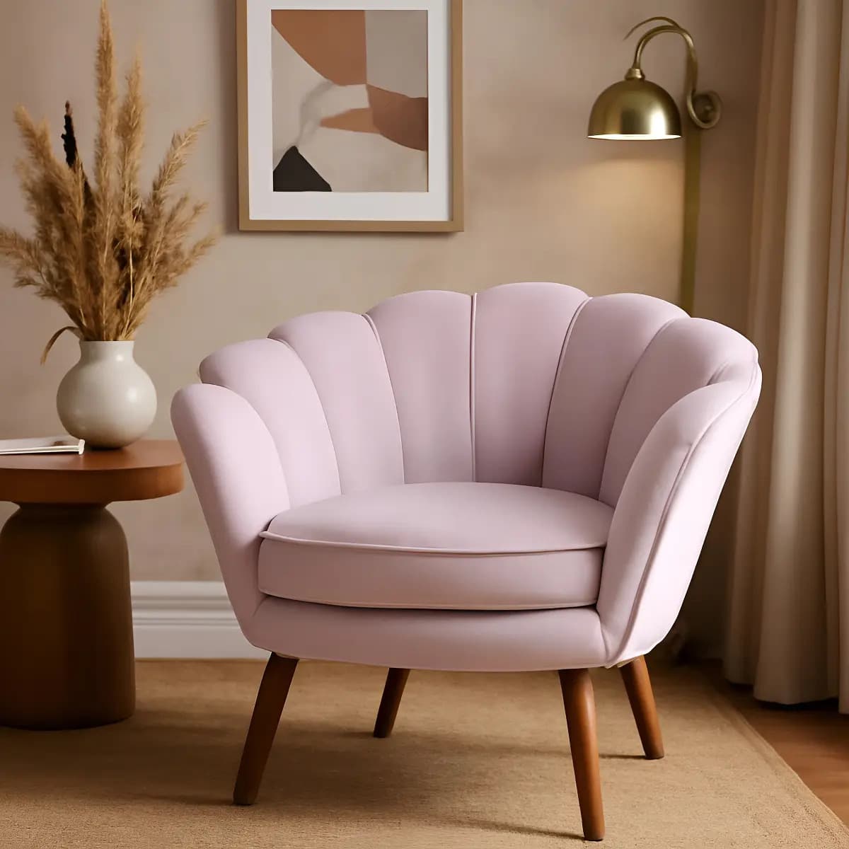 Poltrona Decorativa Pétala Suede Rosê