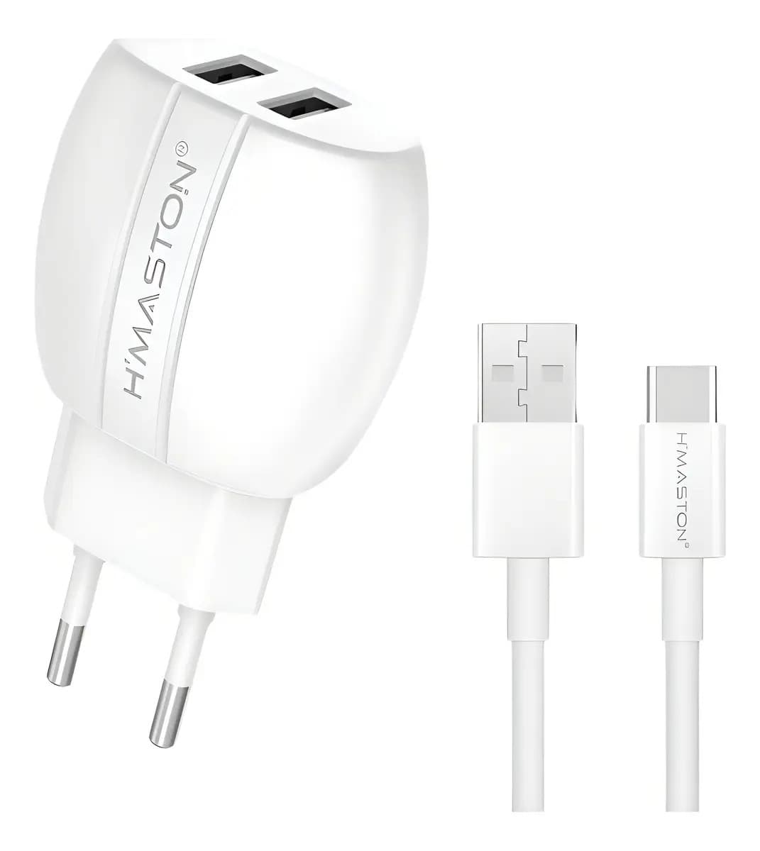 Carregador Turbo H'maston USB-C Branco 2 Entradas USB + Cabo