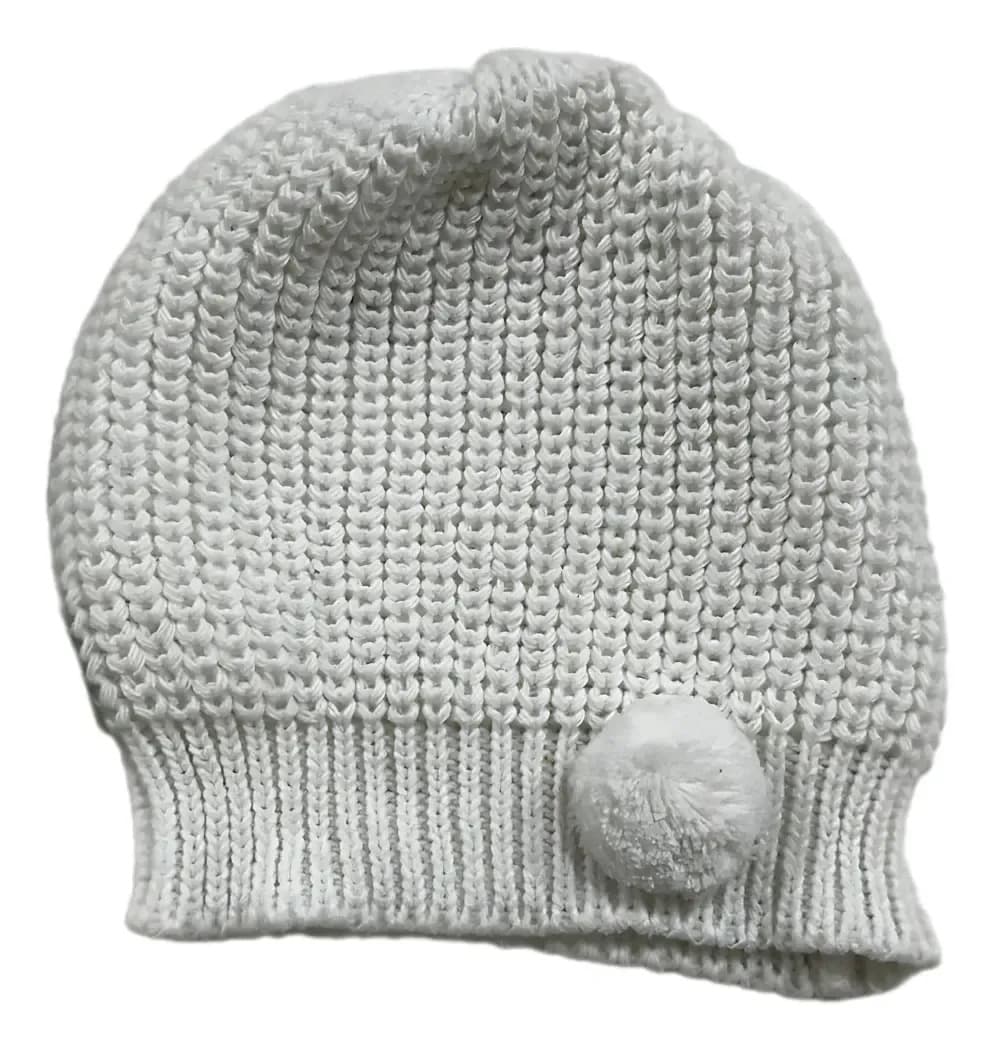 Boina Touca Lã Infantil Menina Tricô Tricot Pompom Estilosa Cor Off Tamanho G
