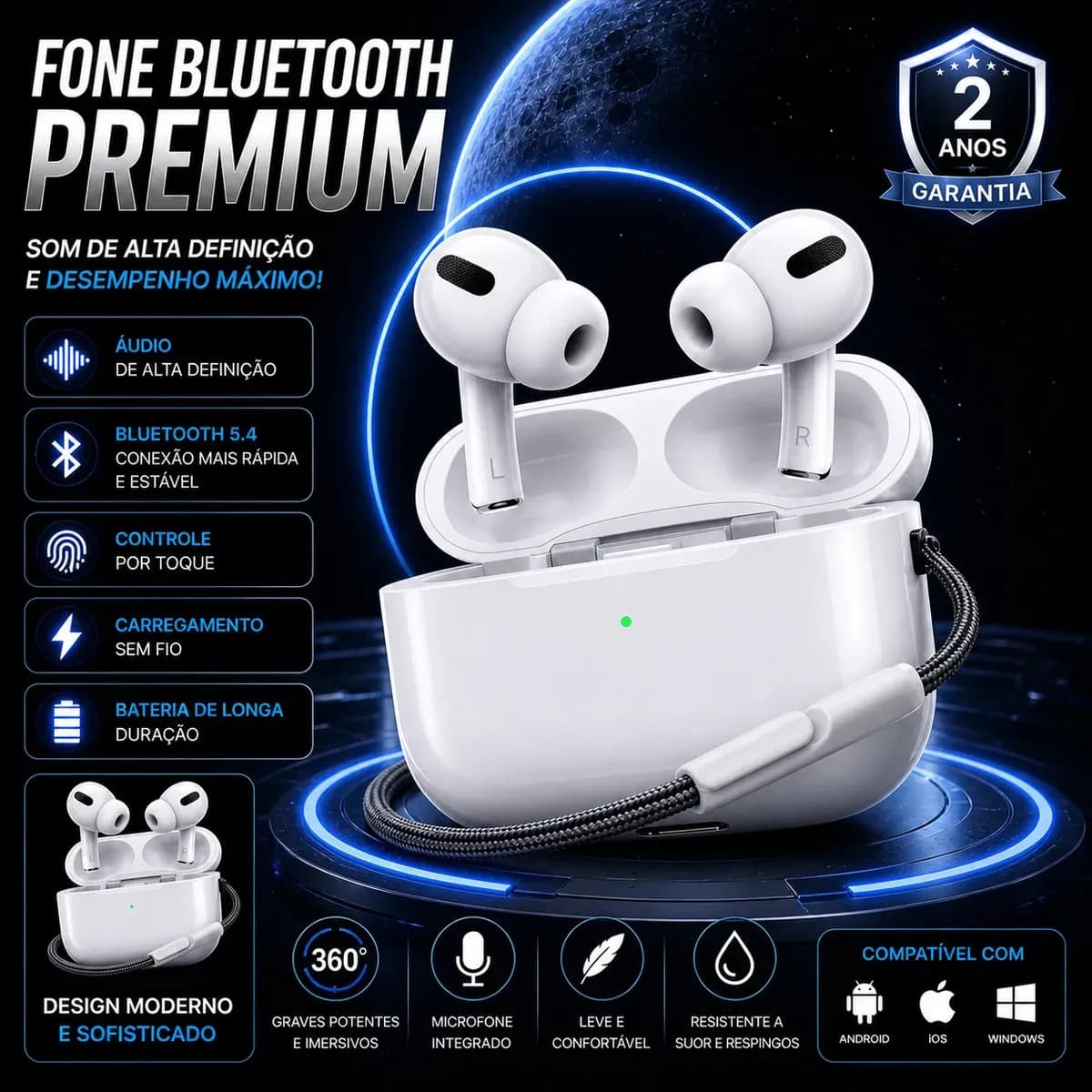 Fone de Ouvido TWS B Basto Fone-TWS Bluetooth Sem Fio Com Cancelamento de Ruído e Microfone