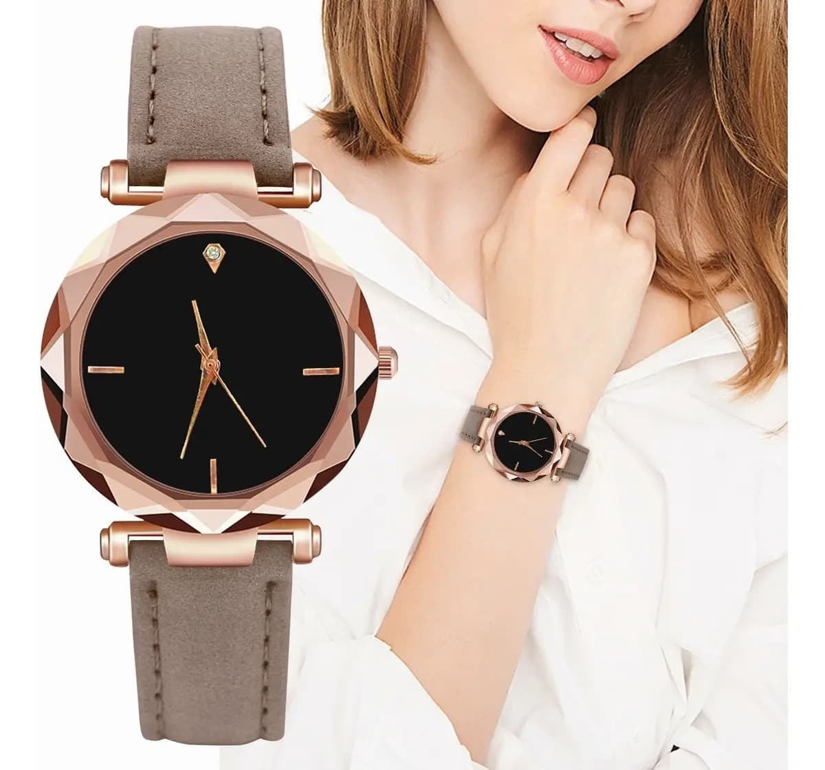 Relógio feminino Casua, relógio feminino moderno, pulseira de moda elegante cinza