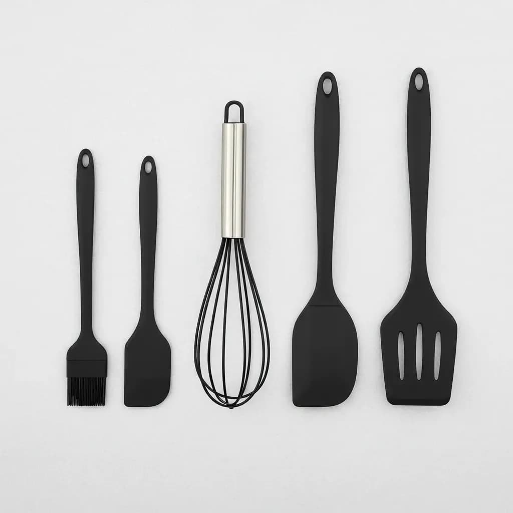 Kit Utensílios Cozinha Silicone 5 Peças Antiaderente Preto