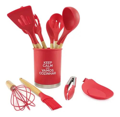 Kit Utensílios Cozinha Silicone 13 Peças Vermelho Unyhome