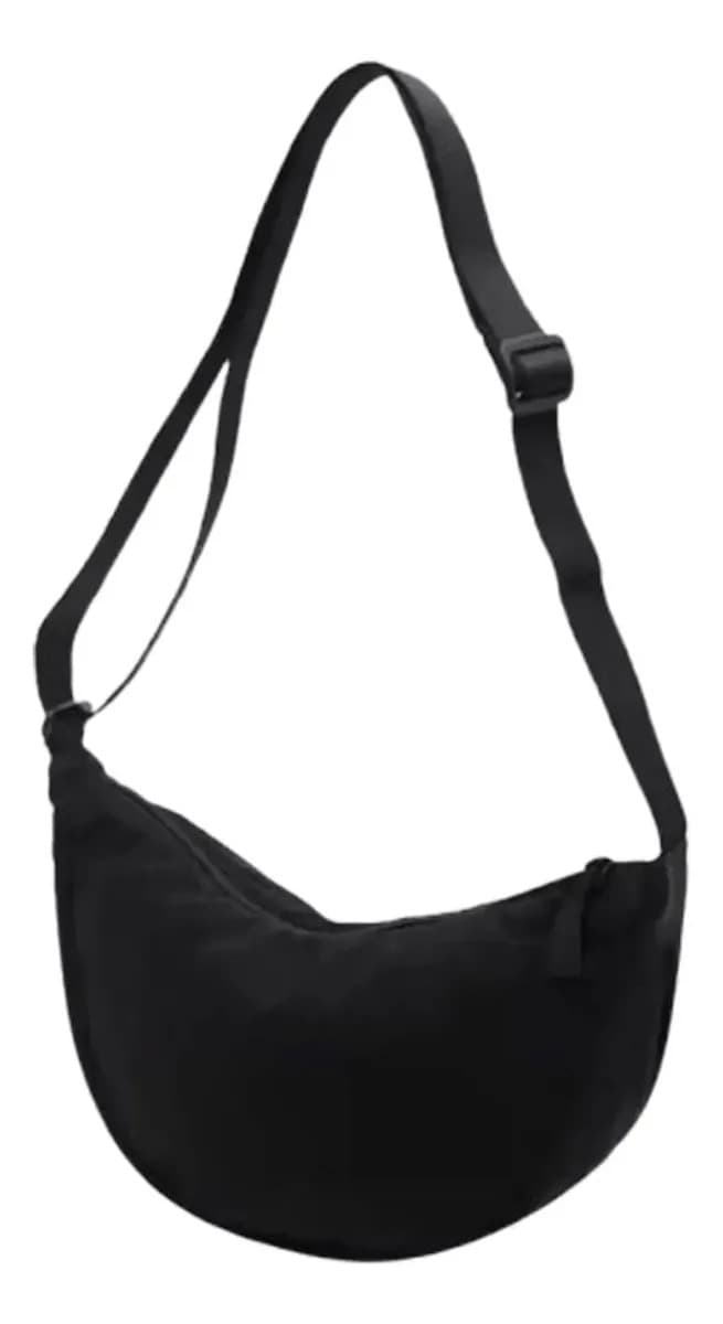 Bolsa Feminina De Nylon Bolsa De Ombro Meia Lua Estilosa Acambamento dos ferragens Níquel Cor Preto Correia de ombro…