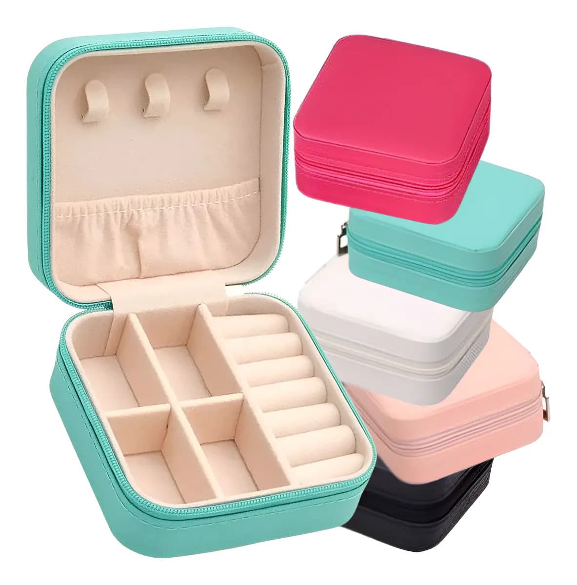 Porta Joias Portátil Viagem Estojo Maleta Couro Anel Colar Cor Porta Joias Pink