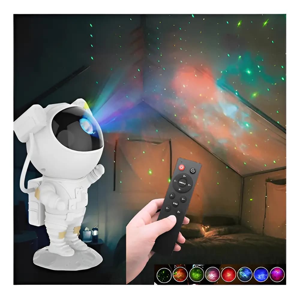 Luminária Astronauta Projetor Nebulosa LED Controle Remoto