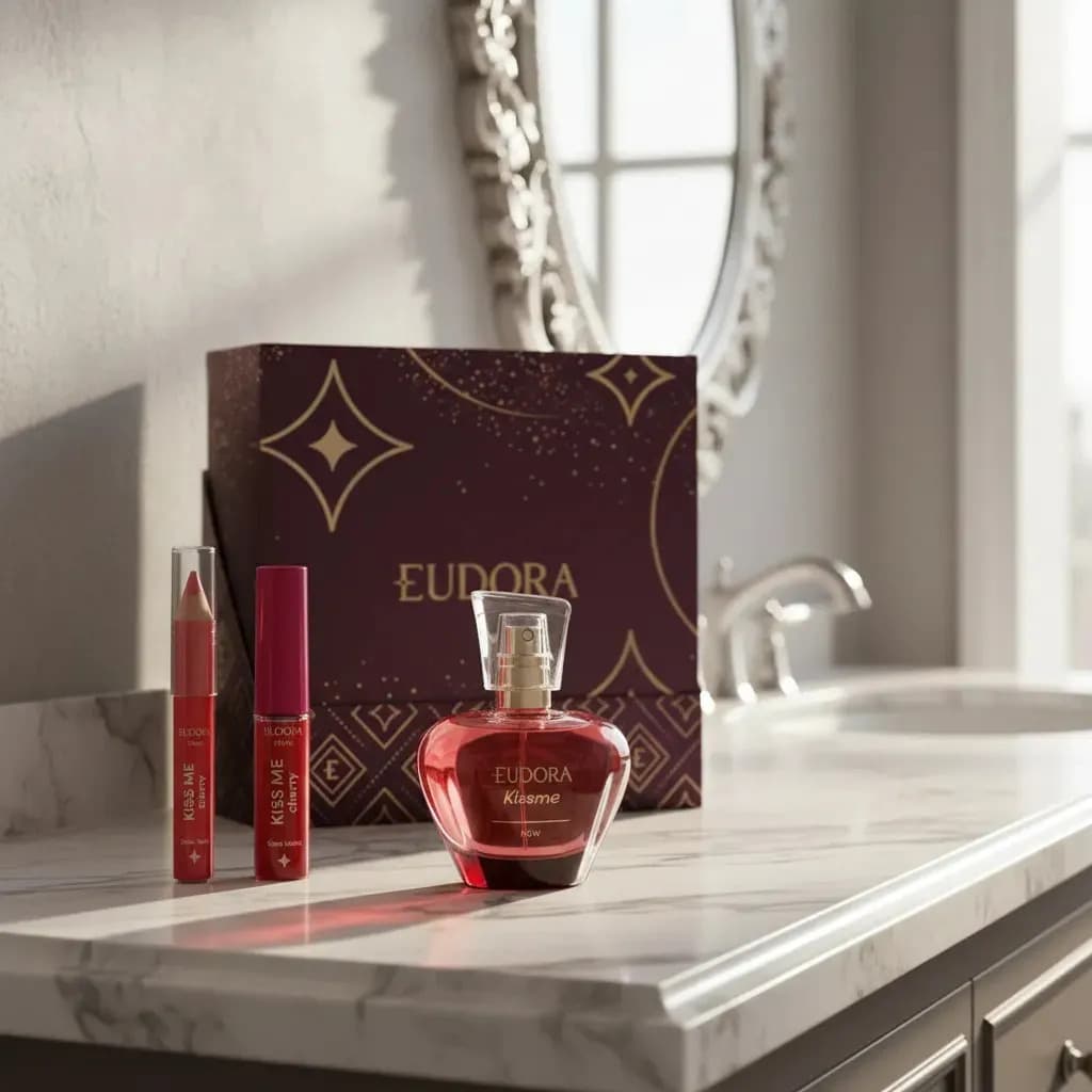 Kit Presente Eudora Kiss Me Now Perfume Feminino + Gloss + Lápis