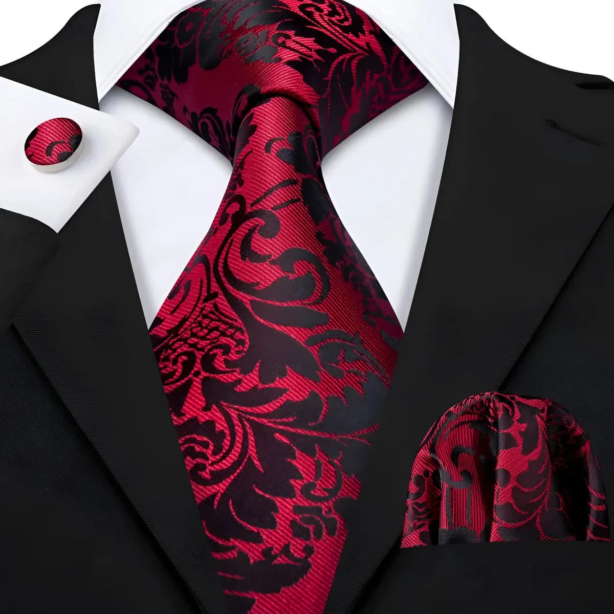 Gravata Clássica Florido Vermelho Marsala Seda 100% Kit Executivo Barry Wang