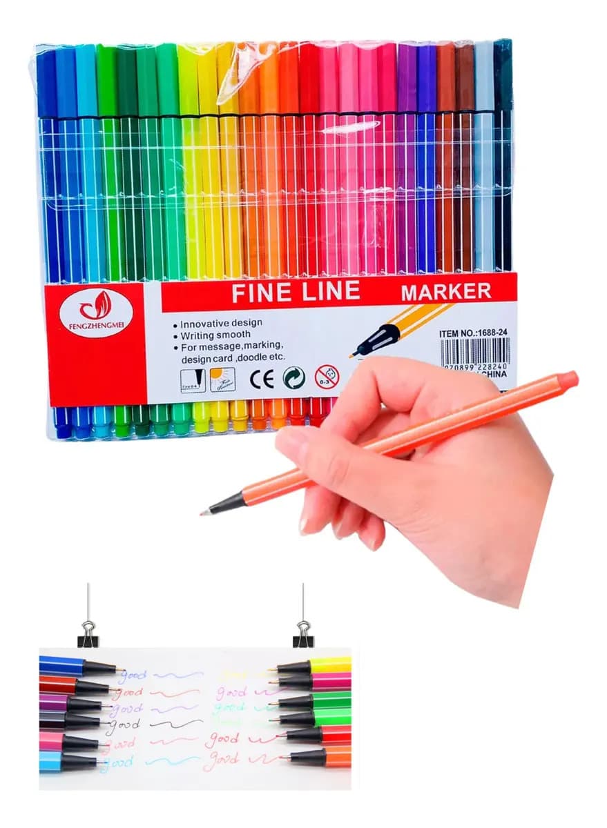 Kit Canetas Hidrográficas Fine Line 24 Cores Ponta Fina 0.4mm Coloridas