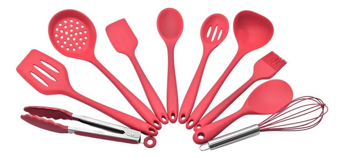 Kit Utensílios Cozinha Silicone Vermelho 10 Peças Belakaza