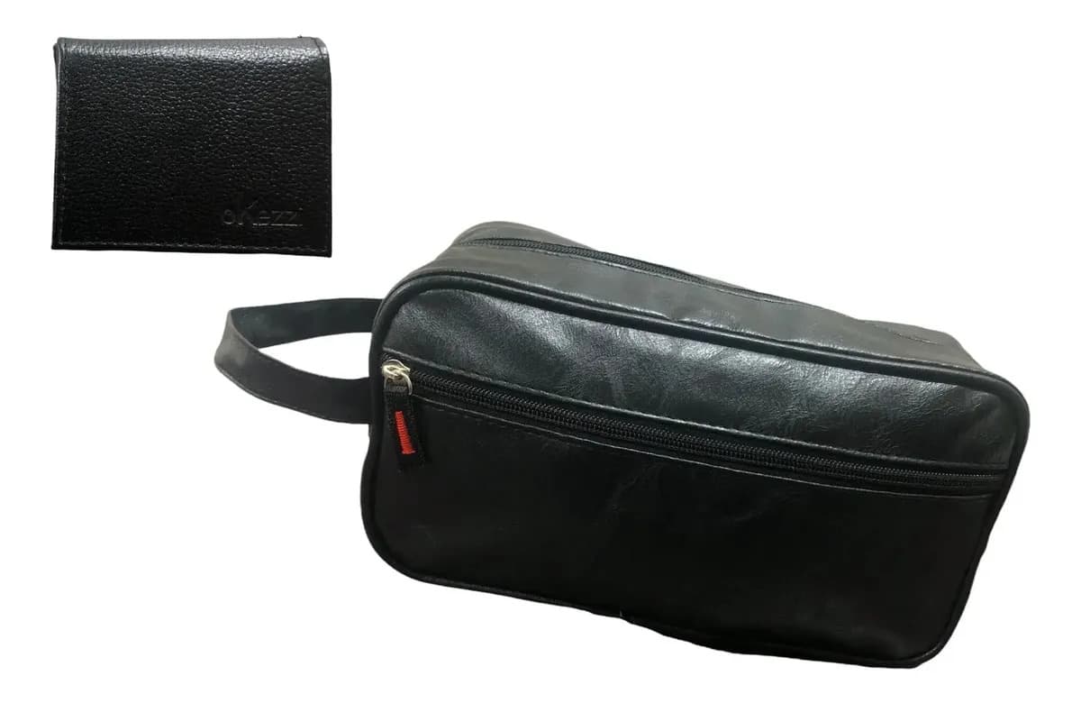 Necessaire Masculina Executiva Com Carteira Couro Legítimo Cor Preto
