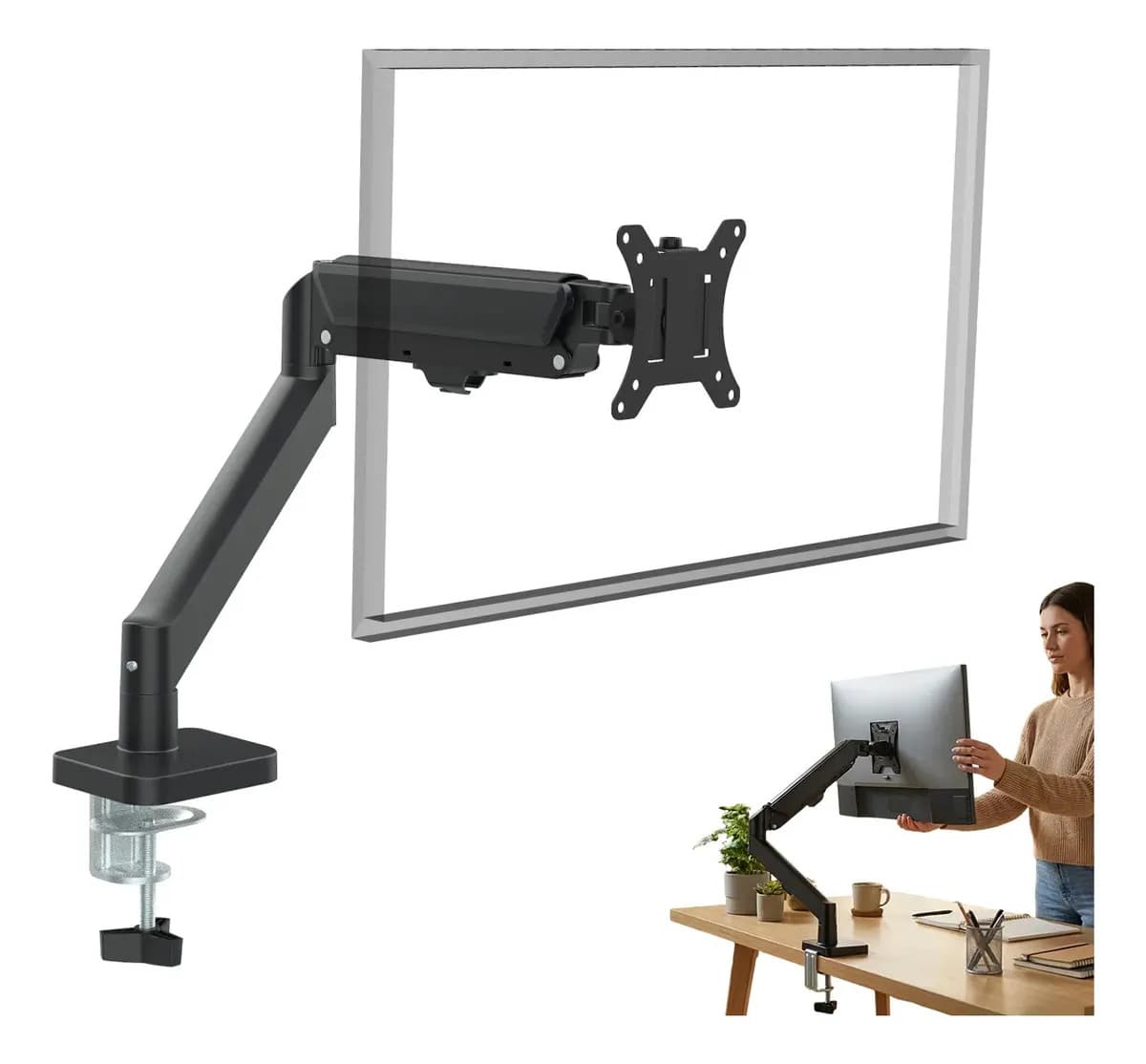 Blackair Suporte Monitor Braço Pistão Gás Ergonômico Preto