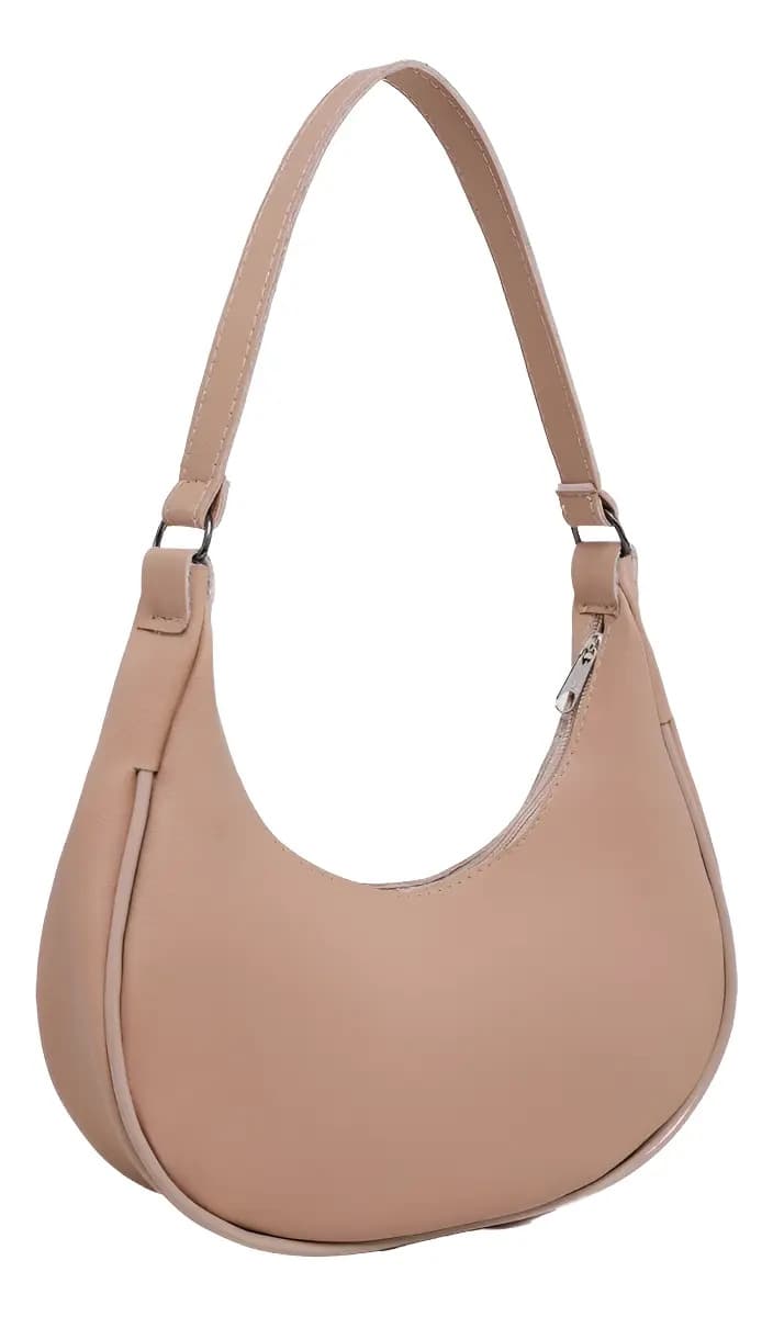 Bolsa Meia Lua Tote Feminina Sofisticada De Ombro Estilosa Cor Nude