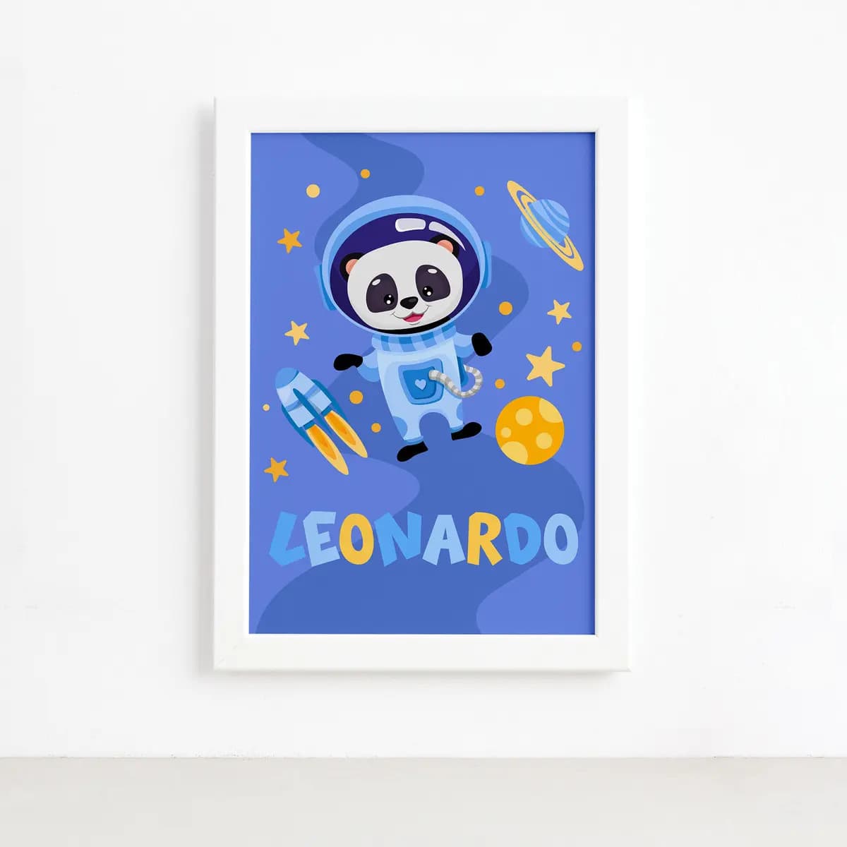 Quadro Personalizado Panda Astronauta Moldura Branca 22x32cm