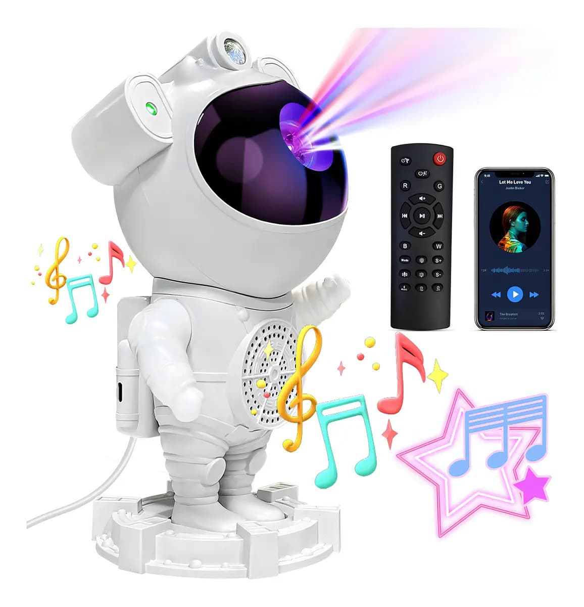 Luminária Astronauta Projetor Bluetooth De Luz Galáxia C Som