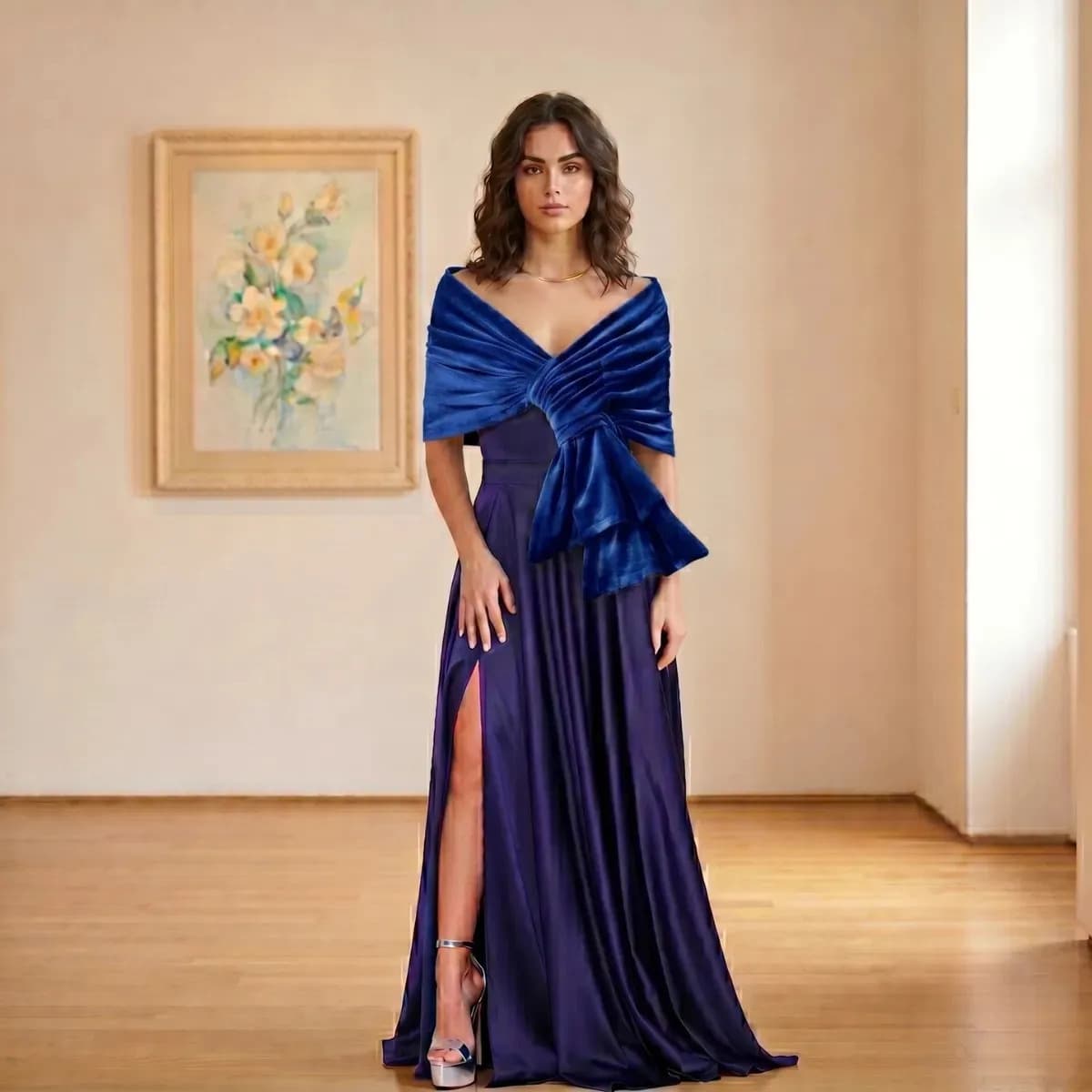 Estola De Veludo Quente Acessório De Moda Para Inverno Frio Azul Royal