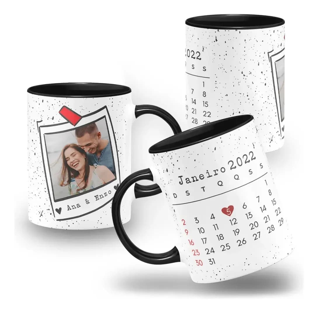 Caneca Casal Dia Especial Com Foto Data Nome Personalizada Caneca preta