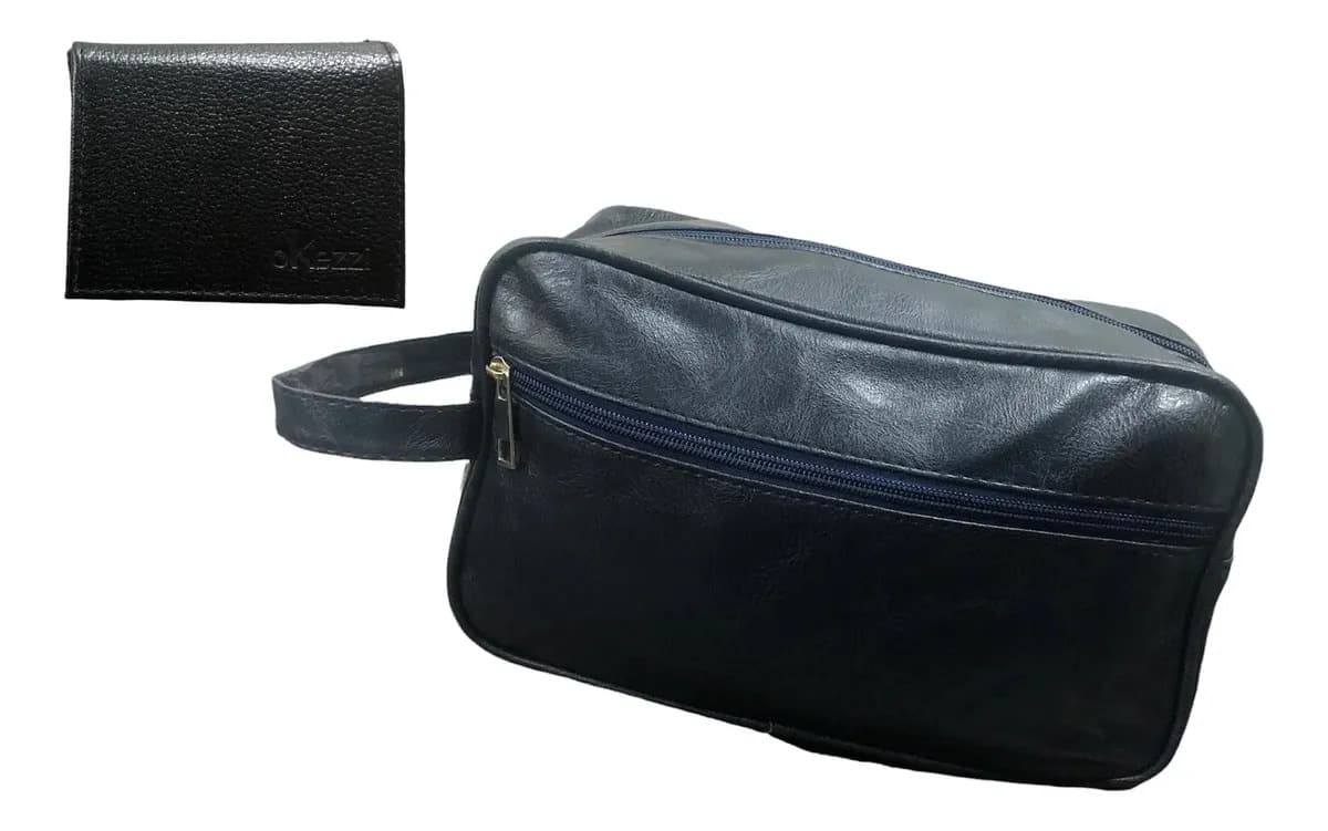 Necessaire Masculina Executiva Com Carteira Couro Legítimo Cor Azul